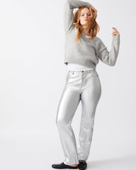 LOREN Pant Silver | Women's Faux Leather Straight Leg Pant