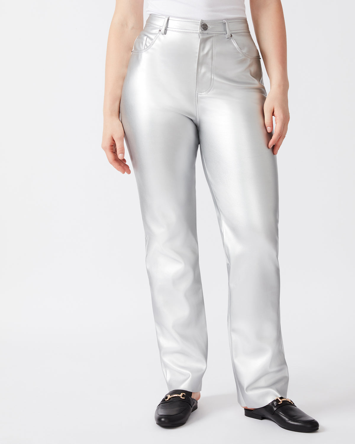 LOREN Pant Silver | Women's Faux Leather Straight Leg Pant