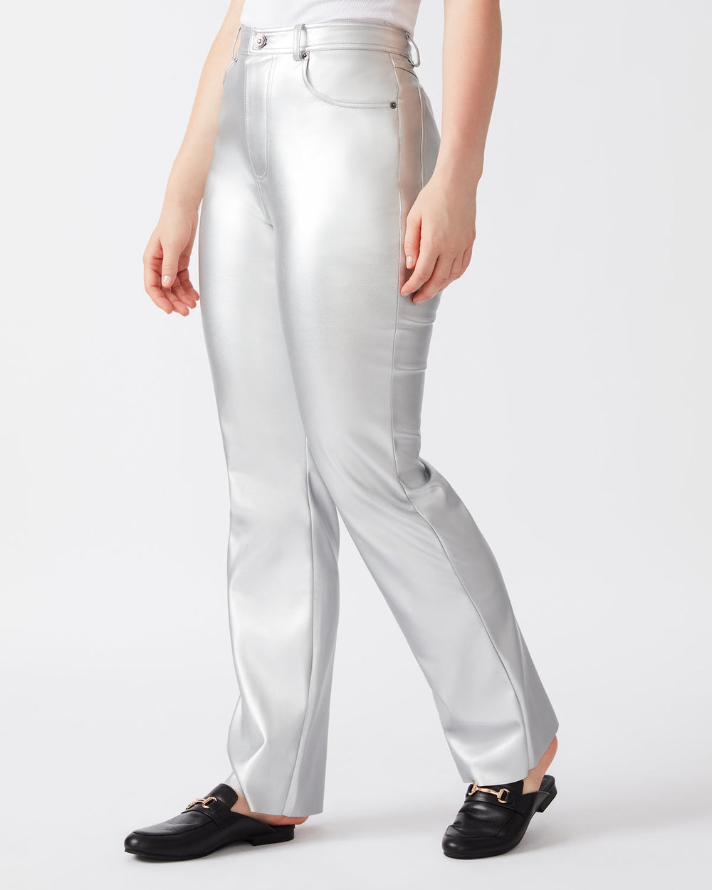 LOREN Pant Silver | Women's Faux Leather Straight Leg Pant