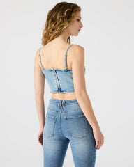 ERAS Denim Rhinestone Embellished Corset Cropped Matching Set Women's Top