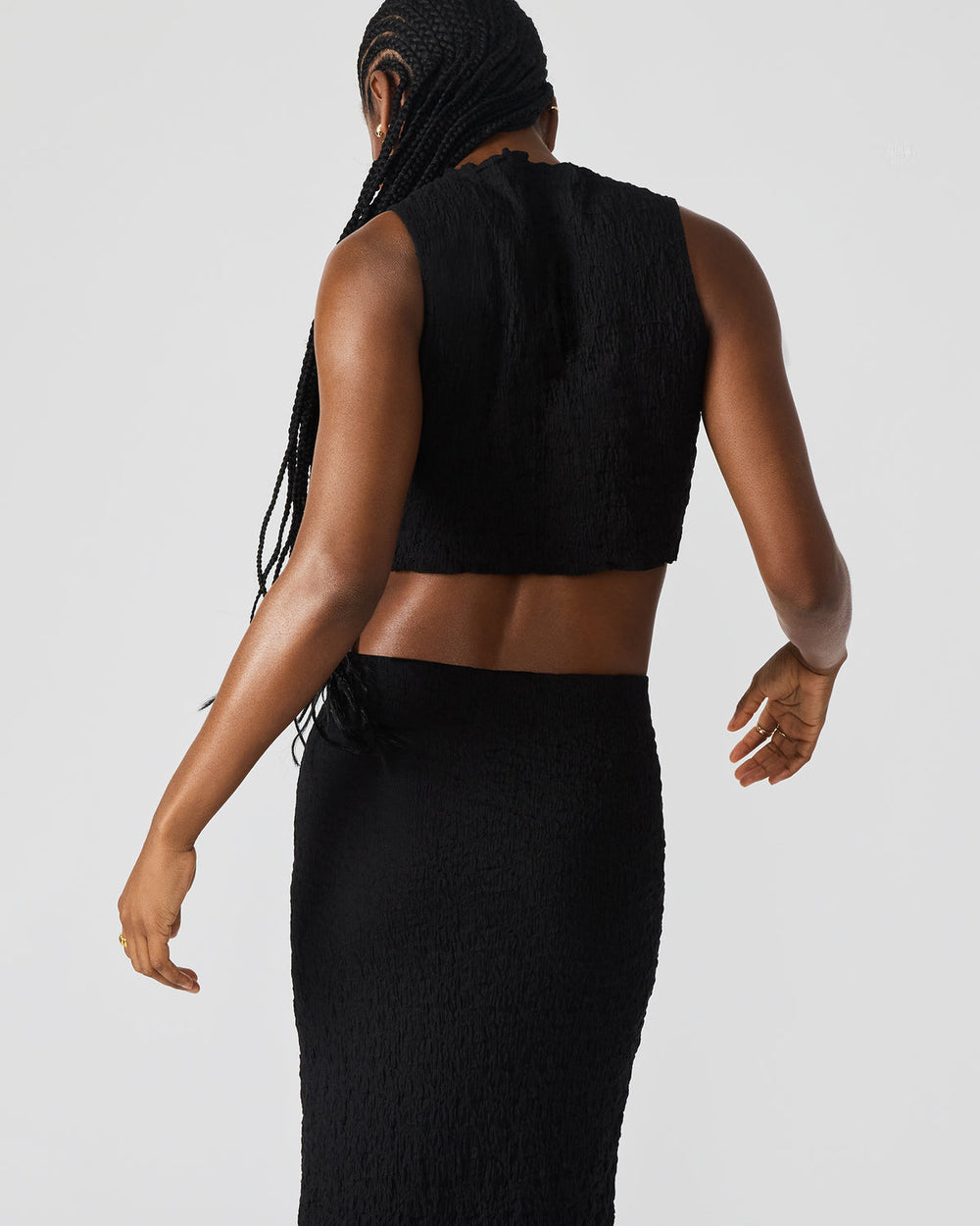 SEASIDE Maxi Skirt Set Black Women's Textured Matching Set