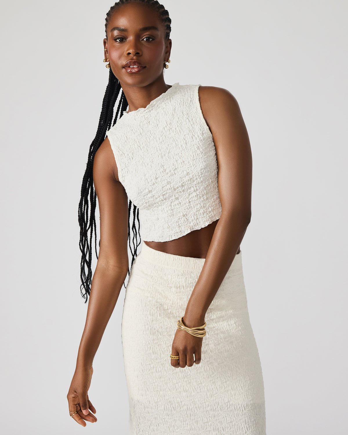 SEASIDE Maxi Skirt Set Cream Women's Textured Matching Set