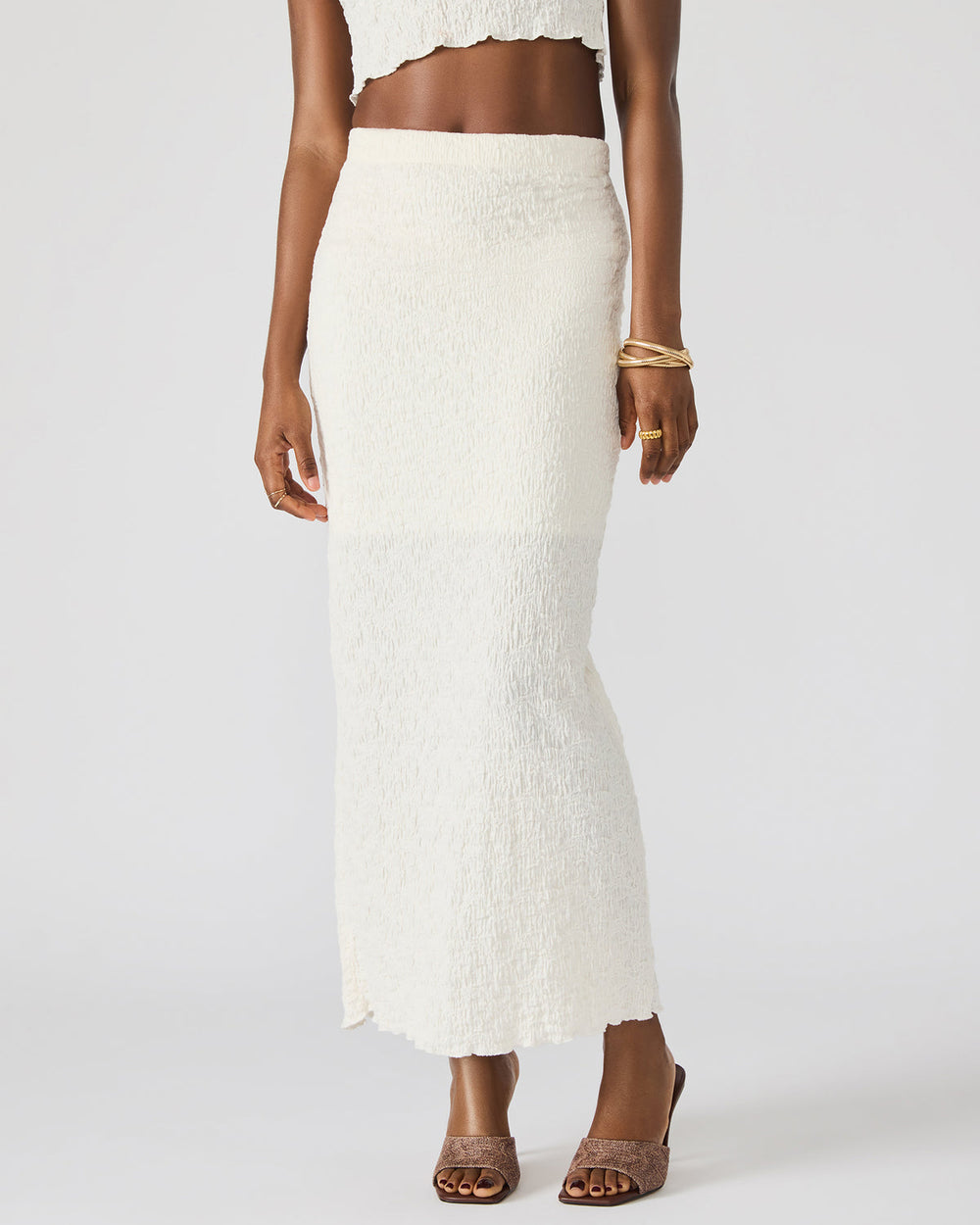SEASIDE Maxi Skirt Set Cream Women's Textured Matching Set
