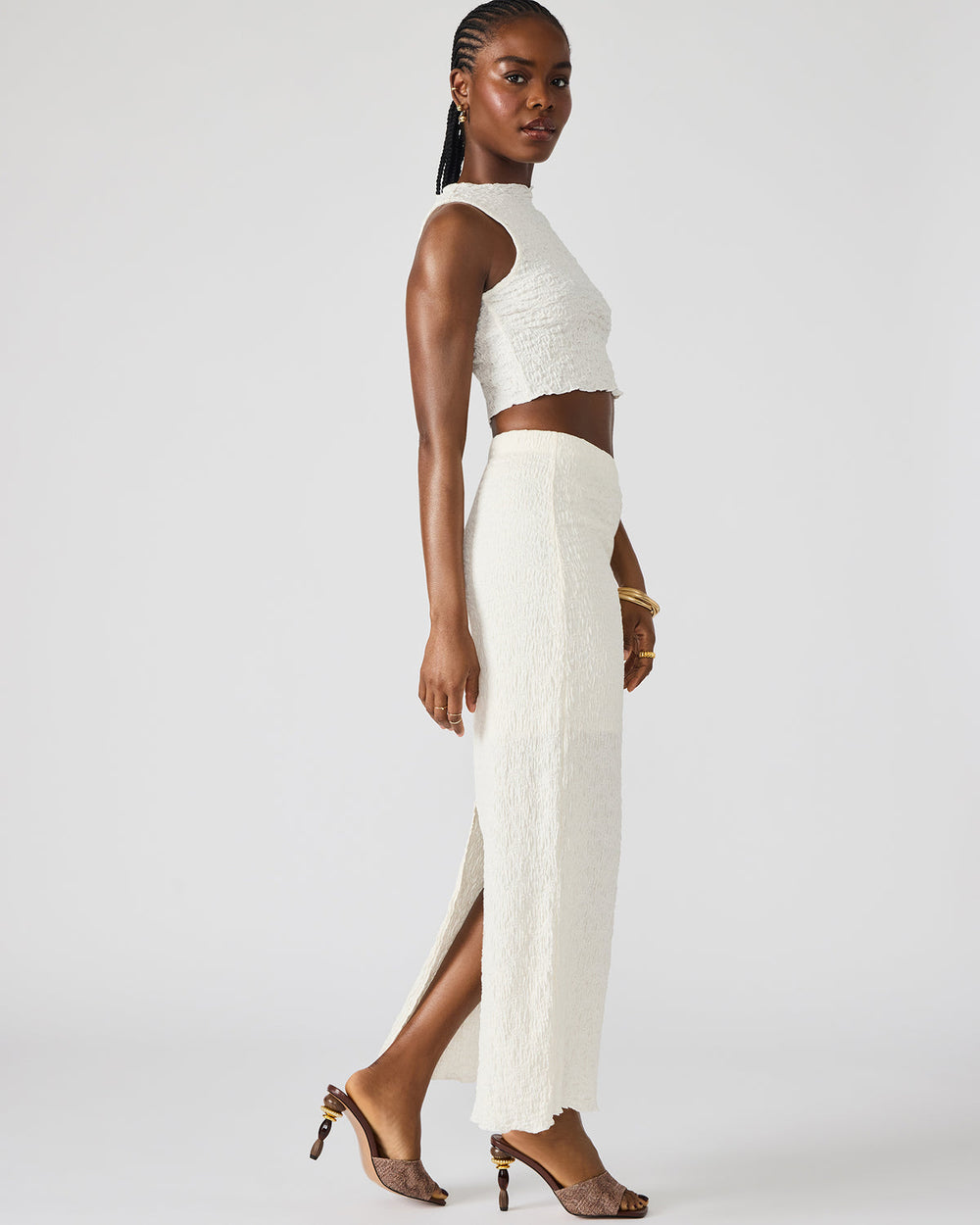 SEASIDE Maxi Skirt Set Cream Women's Textured Matching Set