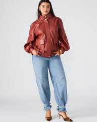 VEE Dusty Brick Faux Leather Long-Sleeved Women's Jacket