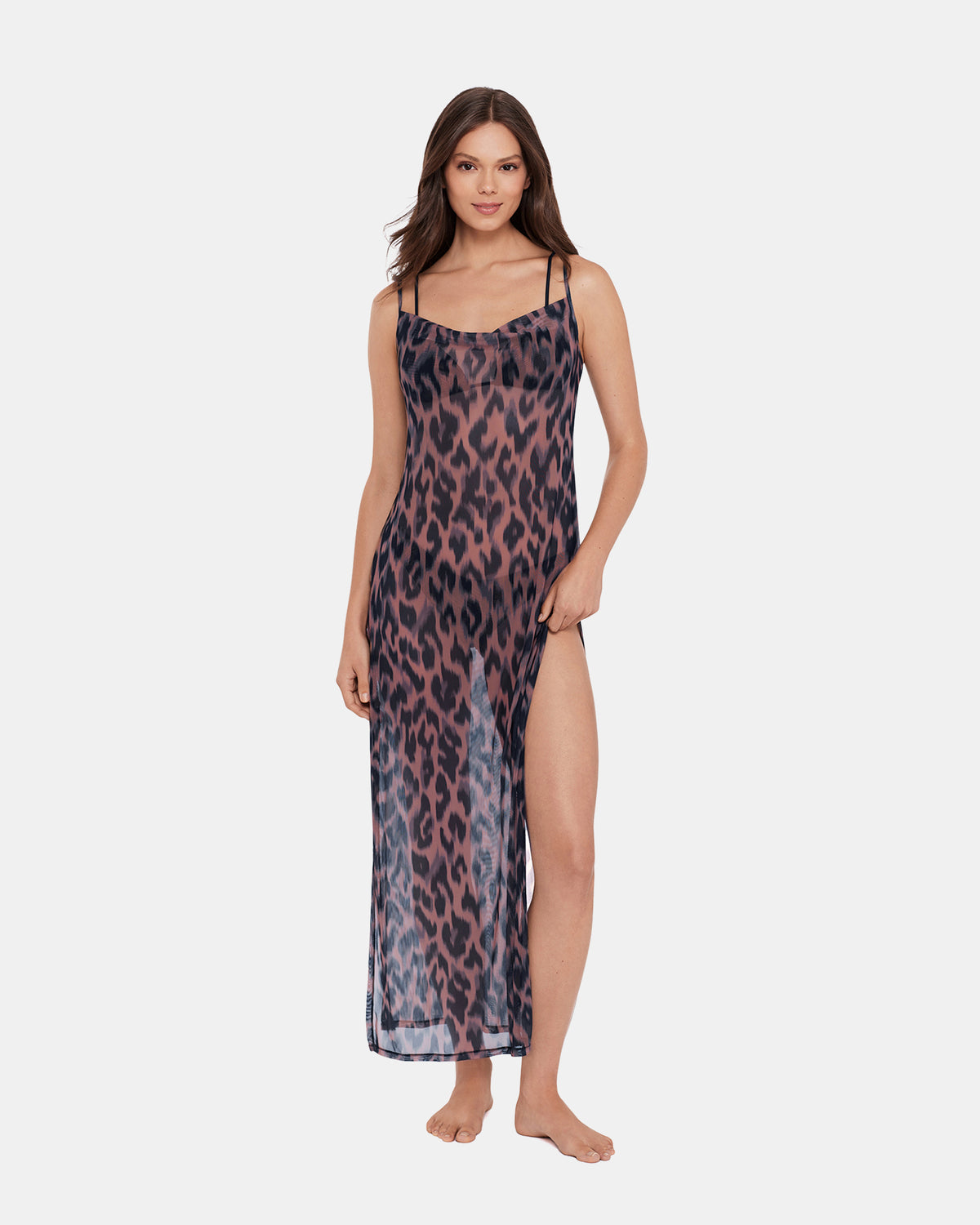 STATIC LEOPARD BIKINI COVER-UP Natural Flowy Mesh Women's Swim Cover-Up