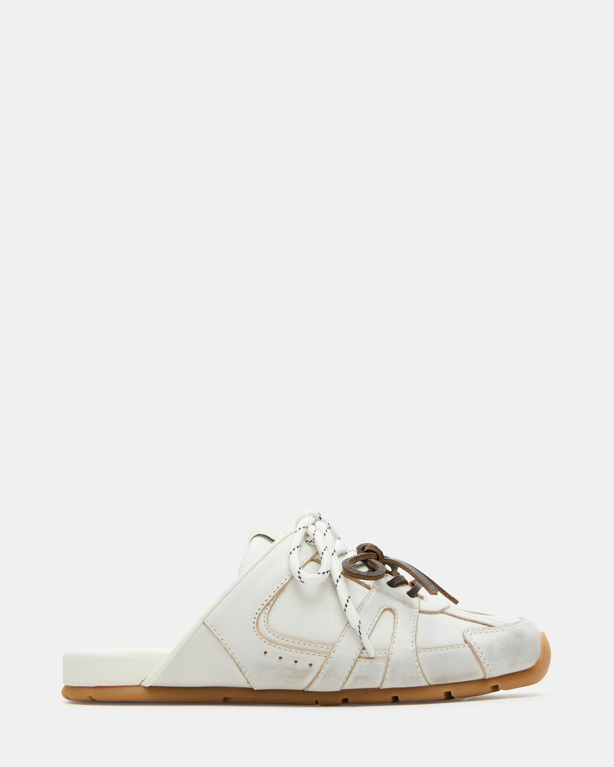 MAYSA White Distressed Women's Low-Top Slip-On Mule Sneakers